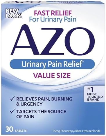 Azo Urinary Pain Relief Value Size With Phenazopyridine Hydrochloride Fast Relief Relieves Uti Pain Burning & Urgency Targets The Source Of Pain #1 Most Trusted Brand 30 Tablets