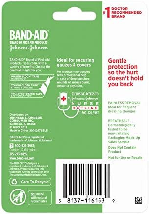 Bandaid Brand Of First Aid Products Hurt Medical Adhesive Paper Tape To Secure Bandages And Wound Dressings Nonirritating 1 Inch By 10 Yards (Pack Of 6)