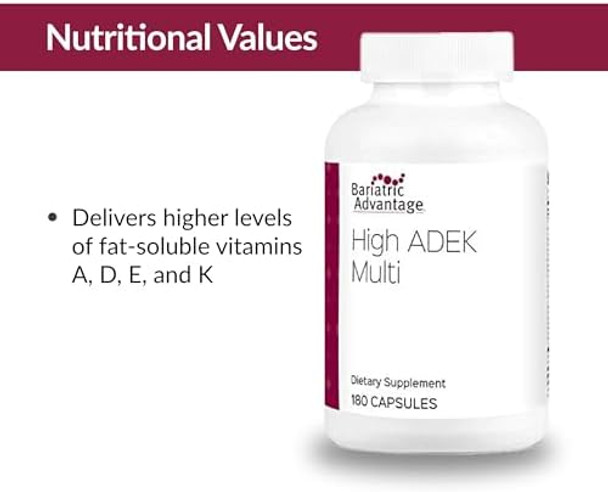 Bariatric Advantage High Adek Multi For Bariatric Surgery Patients Multivitamin With Vitamins A D E K & Trace Minerals 100%+ Dv Of Adek 180 Capsules