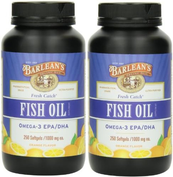 Barlean'S Fresh Catch Fish Oil 250 Softgels 1000 Mg Orange Flavored Pack Of 2