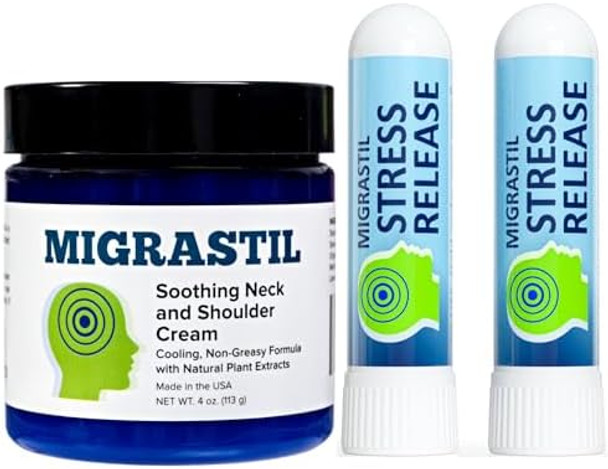 Basic Vigor Migrastil Neck & Shoulder Cream And 2Pack Stress Release Inhaler Bundle
