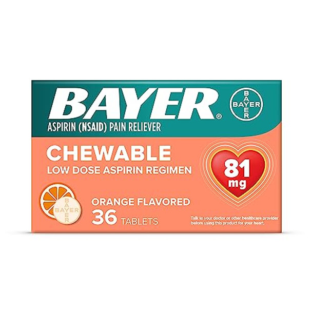 Aspirin Regimen Bayer 81Mg Chewable Tablets Pain Reliever Orange 36 Count