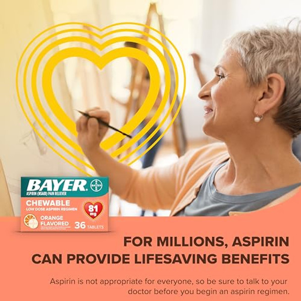 Aspirin Regimen Bayer 81Mg Chewable Tablets Pain Reliever Orange 36 Count