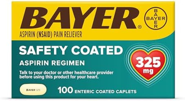 Aspirin Regimen Bayer 325Mg Enteric Coated Tablets Pain Reliever 100 Count Aspirin Regimen Bayer 325Mg Enteric Coated Tablets Pain Reliever 100 Count