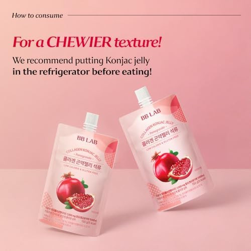 Bb Lab Collagen Konjac Jelly Pomegranate (10 Packs/52.9 Oz) 5 Calories Sugar Fish Collagen Peptide 1000 Mg Low Carb/Drinkable Zero Sugar Jelly Dessert Dietary Fiber Gluten