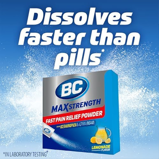 Bc Max Strength Fast Pain Relief Powder Lemonade Flavor Aspirin 500Mg And Acetaminophen 500Mg Dissolve Packs 16 Count