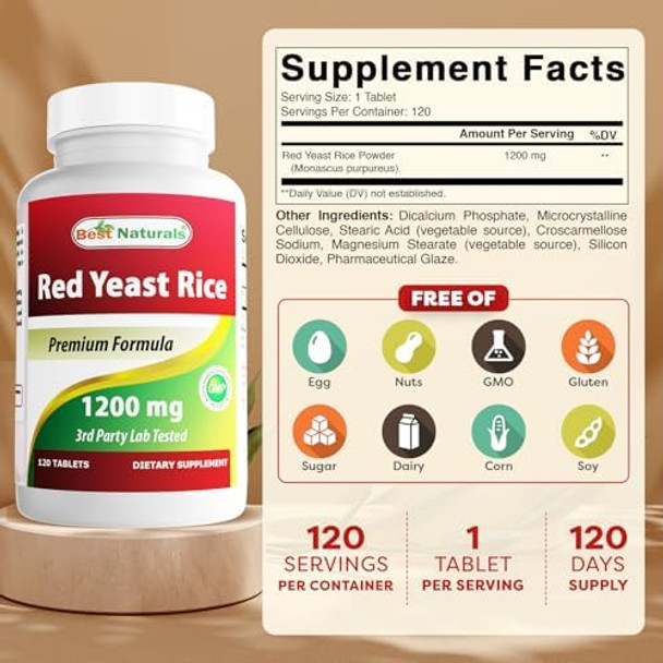 Best Naturals Red Yeast Rice 1200 Mg (Nongmo) 120 Tablets Non Irradiated Citrinin Best Naturals Red Yeast Rice 1200 Mg (Nongmo) 120 Tablets Non Irradiated Citrinin
