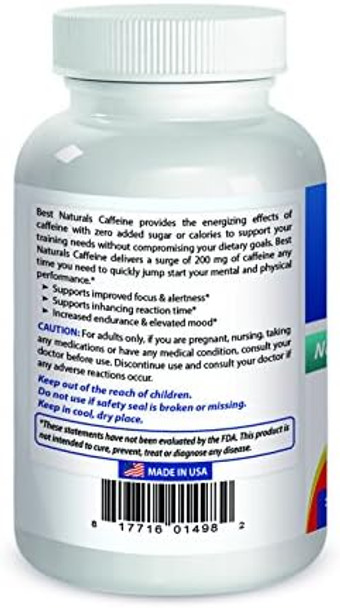 Best Naturals 3 Pack Caffeine Pills 200Mg Tablets Non Habit Proven No Crash Or Jitters Total 360 Tablets