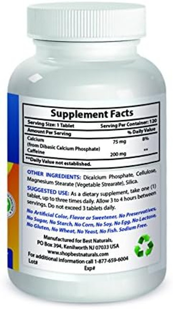 Best Naturals 3 Pack Caffeine Pills 200Mg Tablets Non Habit Proven No Crash Or Jitters Total 360 Tablets