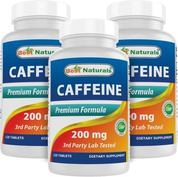 Best Naturals 3 Pack Caffeine Pills 200Mg Tablets Non Habit Proven No Crash Or Jitters Total 360 Tablets