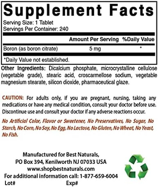 Best Naturals Boron Supplements 5 Mg 240 Tablets (240 Count (Pack Of 2))