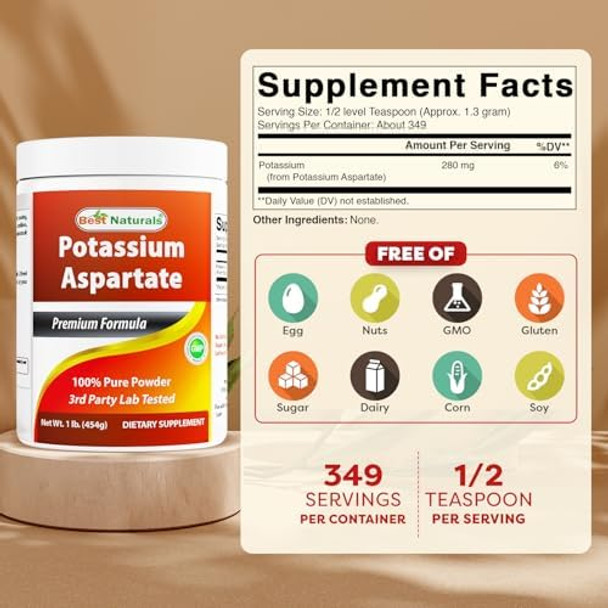 Best Naturals Potassium Aspartate Pure Powder 1 Pound