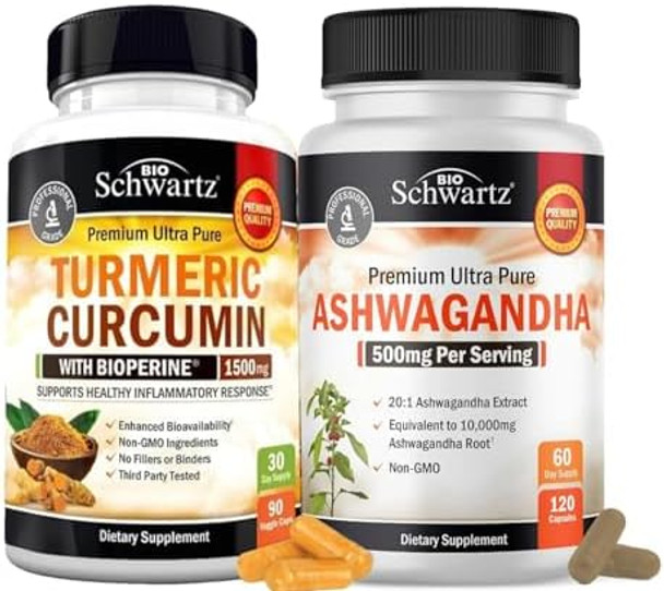 Extra Strength Ashwagandha Capsules (2 Month Supply) Plus Turmeric Curcumin With Black Pepper Extract 1500Mg Complex (Trial Size)