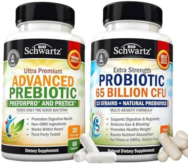 65 Billion Cfu Daily Probiotic Supplement (1 Month Supply) Plus Advanced Prebiotic Gut Health Supplement (1 Month Supply) 65 Billion Cfu Daily Probiotic Supplement (1 Month Supply) Plus Advanced Prebiotic Gut Health Supplement (1 Month Supply)