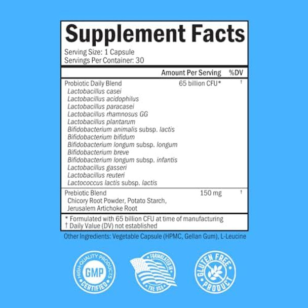 65 Billion Cfu Daily Probiotic Supplement (1 Month Supply) Plus Advanced Prebiotic Gut Health Supplement (1 Month Supply) 65 Billion Cfu Daily Probiotic Supplement (1 Month Supply) Plus Advanced Prebiotic Gut Health Supplement (1 Month Supply)