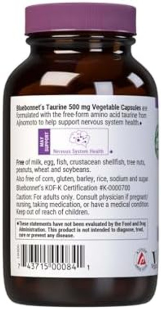 Bluebonnet Taurine 500 Mg Vitamin Capsules 50 Count Bluebonnet Taurine 500 Mg Vitamin Capsules 50 Count