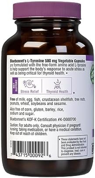 Bluebonnet Ltyrosine 500 Mg Vitamin Capsules 100 Count
