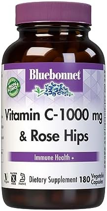 Bluebonnet Vitamin C 1000 Mg Plus Rosehips Vegetable Capsules 180 Count (743715005754)