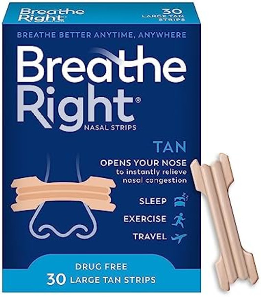Breathe Right Original Nose Strips To Reduce Snoring And Relieve Nose Congestion Tan 30 Count (Packaging May Vary)