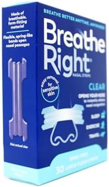Breathe Right Nasal Strips Clear For Sensitive Skin Large 30 Each (Pack Of 5)