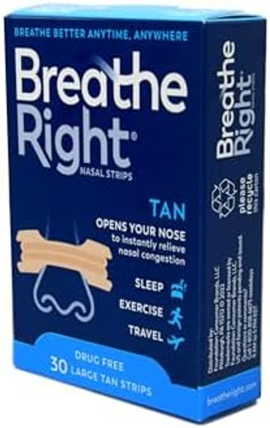Breathe Right Nasal Strips Drug Original Tan Large 30 Count 5 Packages