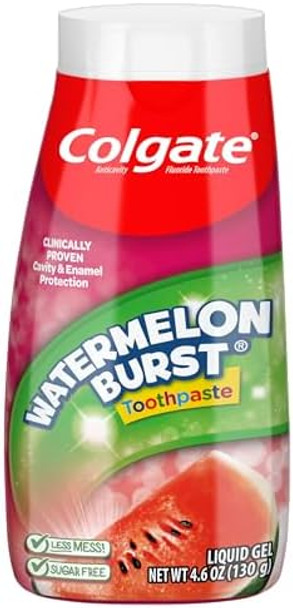 Colgate Kids Fluoride Toothpaste Kids Watermelon Toothpaste Gel With Fluoride Watermelon Burst Flavor 4.6 Oz Tube