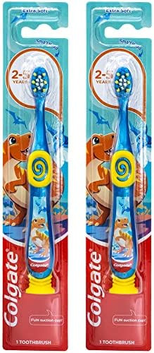Colgate Dinosaur Toothbrush For Children With Suction Cup Kids 25 Years Old Extra Soft Pack Of 4