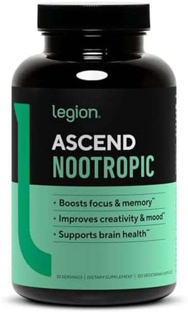 Legion Athletics Ascend Nootropic Allnatural Brain Supplements For Memory And Focus Nootropics Brain Support Supplement With Alphagpc Brain Supplement For Alertness & Mood Support 30 Servings
