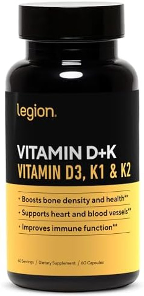 Legion Vitamin D+K Natural & Effective Formulation Vitamin D3 K2 & K For Immunity Boost K1 K2 & D3 Vitamin Supplement To Boost Bone Density And Health Vitamin K2 & K1 For Heart Support