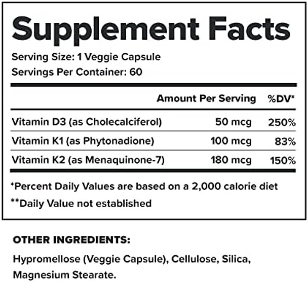 Legion Vitamin D+K Natural & Effective Formulation Vitamin D3 K2 & K For Immunity Boost K1 K2 & D3 Vitamin Supplement To Boost Bone Density And Health Vitamin K2 & K1 For Heart Support