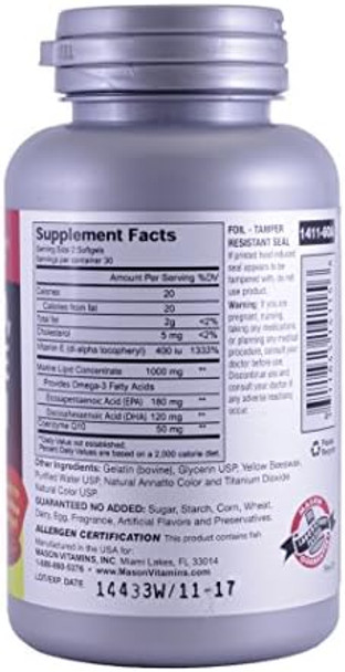 Mason Natural Co Q10 Vitamin E And Fish Oil 60 Softgels (Pack Of 2)