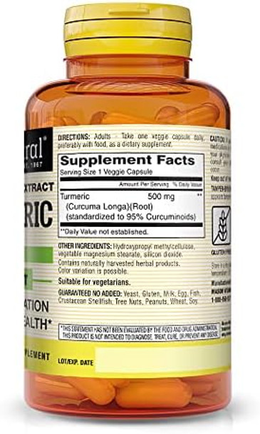 Mason Natural Turmeric Healthy Inflammatory Response Improved Joint And Muscle Health Herbal Supplement 60 Veggie Caps Mason Natural Turmeric Healthy Inflammatory Response Improved Joint And Muscle Health Herbal Supplement 60 Veggie Caps