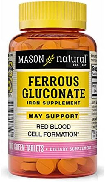Mason Natural Ferrous Gluconate Supports Red Blood Cell Formation Gentle On Stomach Iron Supplement 100 Tablets