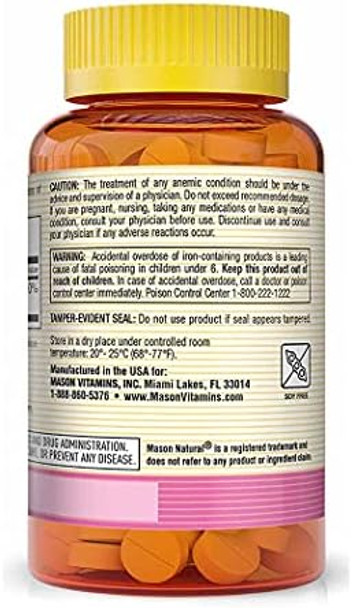 Mason Natural Ferrous Gluconate Supports Red Blood Cell Formation Gentle On Stomach Iron Supplement 100 Tablets
