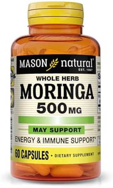Mason Natural Moringa 500 Mg Supports Energy Metabolism And Inflammatory Response Antioxidant Immune Support Herbal Supplement 60 Capsules