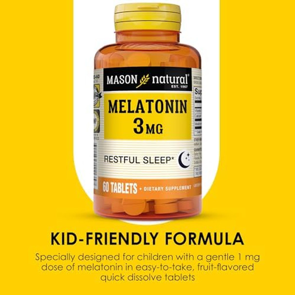 Mason Natural Melatonin 3 Mg With B6 And Calcium Natural Sleep Aid Supports Healthy Sleep & Rest 60 Tablets (Pack Of 3)