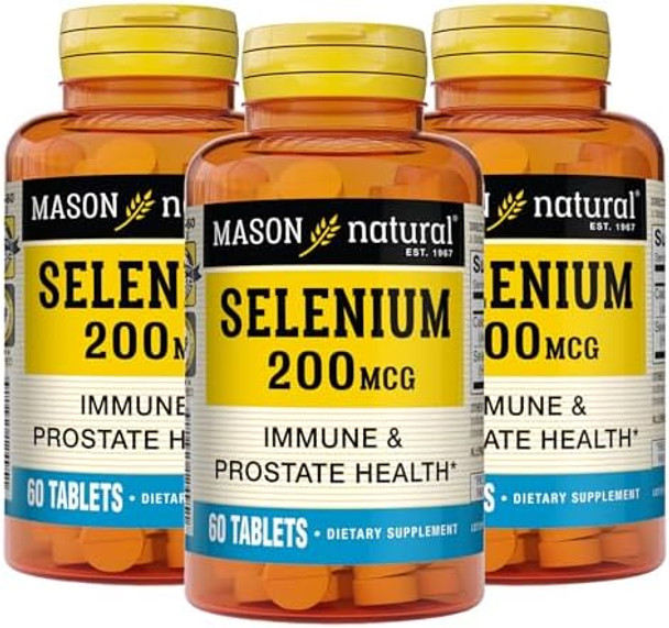 Mason Natural Selenium 200 Mcg Antioxidant Supplement For Immune Support & Prostate Health Essential Trace Mineral 60 Tablets (Pack Of 3)
