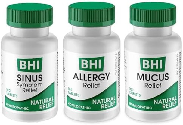 Medinatura Bhi Multi Symptom Flareup Defense Bundle Sinus Relief Tablets (100) Mucus Relief Tablets (100) + Allergy Relief Tablets (100) Homeopathic Relief Fastacting Quickdissolve