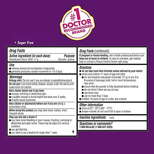 Miralax Laxative Powder Packets Packets Per Box 0.5 Ounce