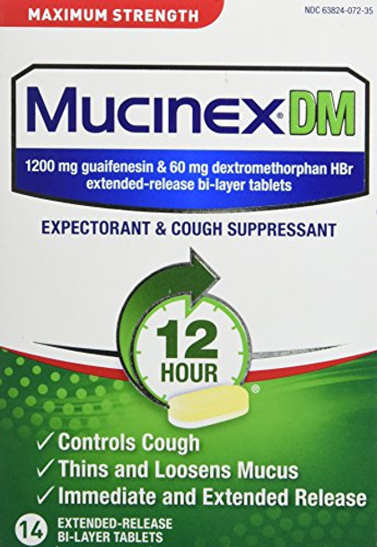 Mucinex Dm Maximum Strength 12Hour Expectorant And Cough Suppressant Tablets 14 Ct