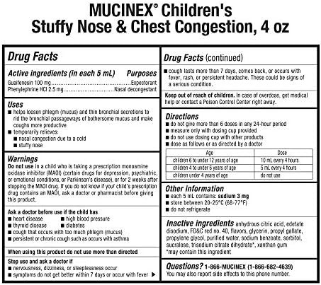 Mucinex Children'S Liquid Stuffy Nose & Cold Mixed Berry 4 Oz. (Packaging May Vary)