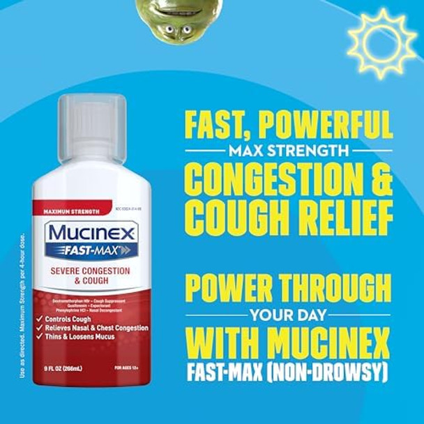 Congestion And Cough Liquid Mucinex Fastmax Severe Congestion And Cough Liquid 9 Fl.Oz Fast Acting Maximum Strength Formula Relieves Nasal & Chest Congestion Controls Cough Thins & Loosens Mucus