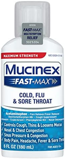 Mucinex Fastmax Cold Flu Sore Throat Relief Liquid Fluid Ounce 6 Fl Oz