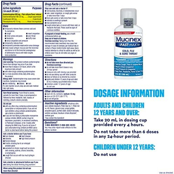 Mucinex Fastmax Cold Flu Sore Throat Relief Liquid Fluid Ounce 6 Fl Oz