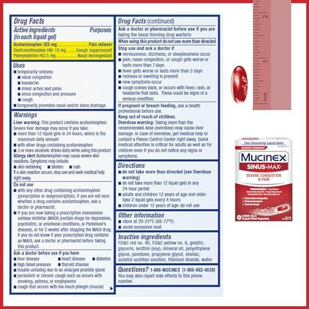 Mucinex Sinusmax Max Strength Severe Congestion & Pain Liquid Gels 16Ct