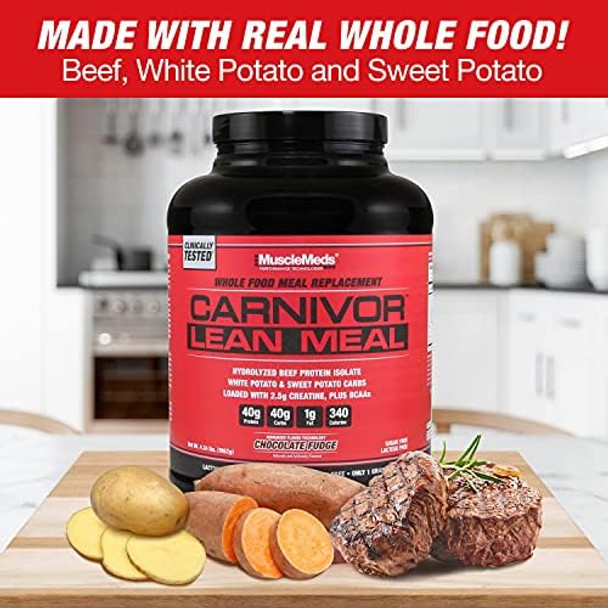 Musclemeds Carnivor Lean Meal Whole Food Meal Shake Mre Beef Protein Isolate White Potato Sweet Potato 40G Protein 40 G Carbs Lactose Sugar Chocolate Fudge 20 Servings