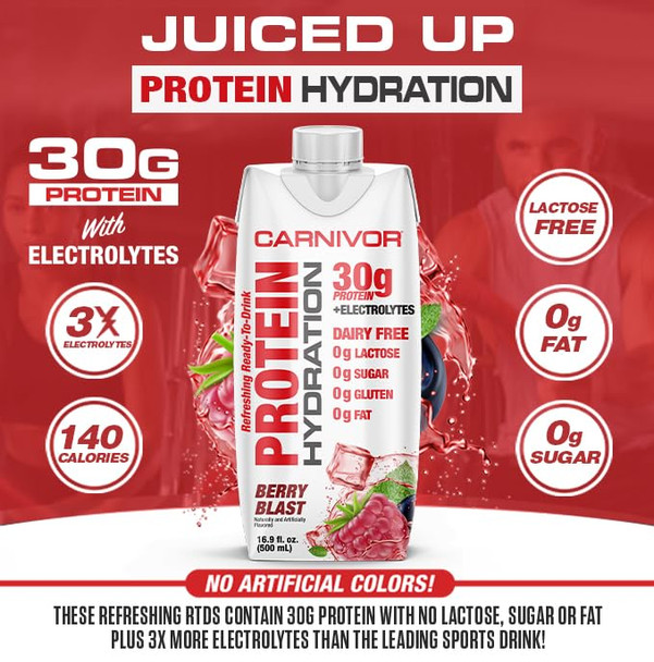 Musclemeds Carnivor Protein Hydration Rtd Refreshing Ready To Drink 30 G Isolate Protein Lactose Sugar Berry Blast16.9 Fl Oz Liquid (Pack Of 2)