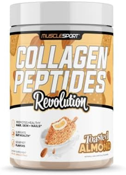 Musclesport Collagen Peptides Hydrolyzed Grass Fed Collagen Powder Supplement Promotes Healthy Hair Skin Nails Joints 30 Serving (Toasted Almond)