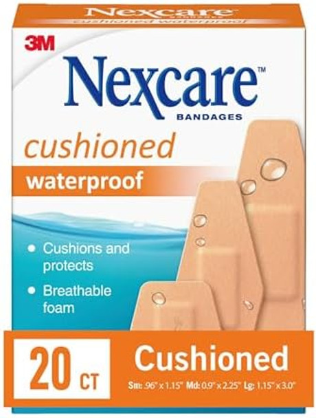 Nexcare Waterproof Cushioned Bandages Assorted Sizes 20 Count