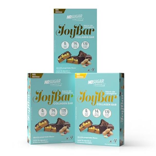 No Sugar Joybar Collagen Bar Chocolate Peanut Butter 0G Sugar 14G Protein Nourish Inside & Out Low Calorie High Protein Snack Supports Skin Hair Nails & Joint Health 12 Pack